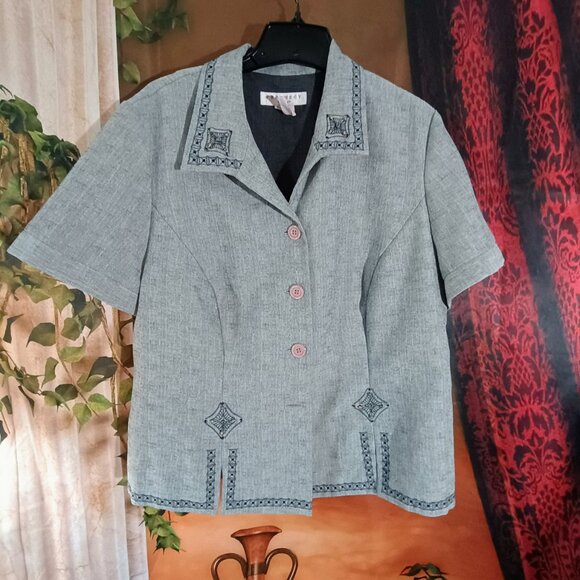 VGUC: Prophecy Sze 16W Sage Gray Embroidered Pantsuit - Picture 4 of 9